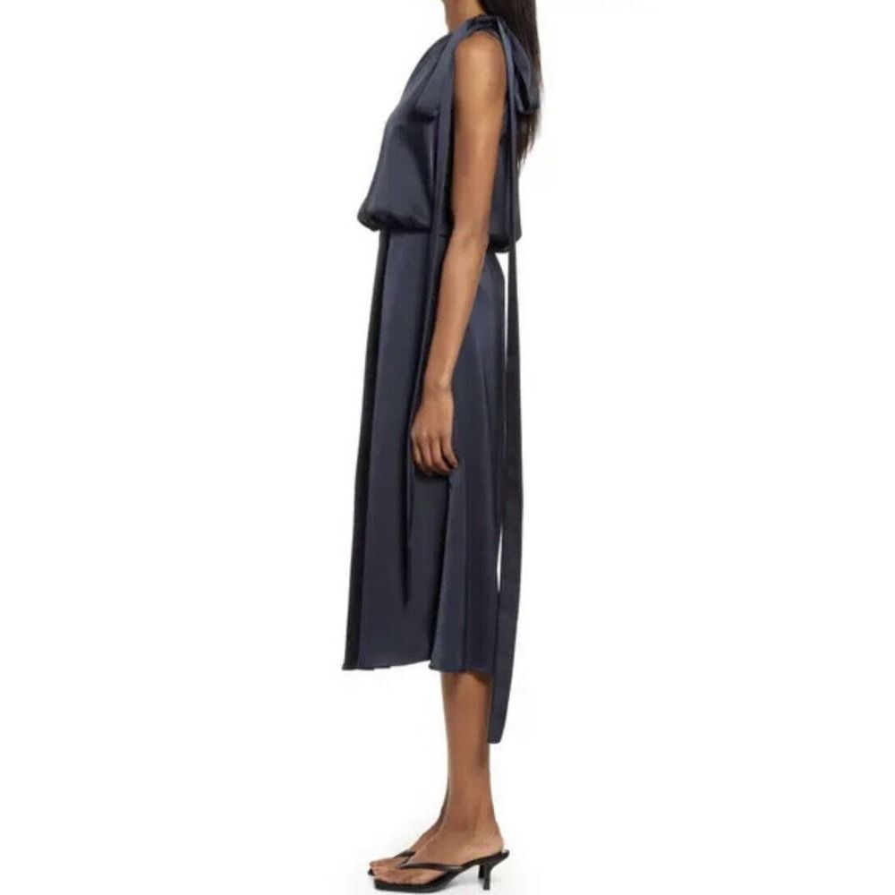 AMYLYNN Woman Navy Blue One Shoulder Satin Midi Dress~Size M - Picture 4 of 10